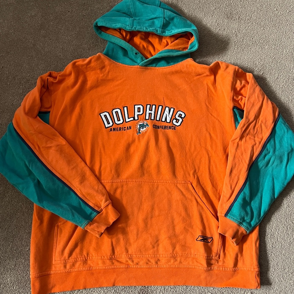 Vintage Retro Orange and Teal Miami Dolphins Hoodie